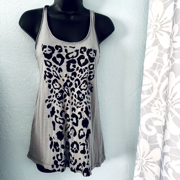 Unbranded Gray & Black  Leopard Print Racer Back Tank Top Size XS - Picture 1 of 5